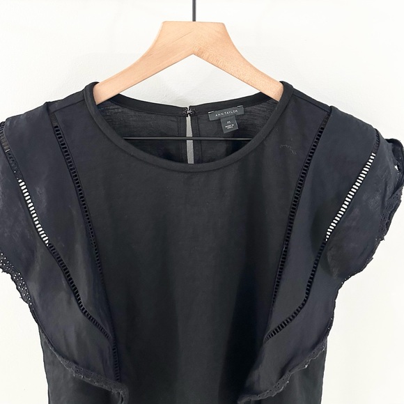 Ann Taylor Lace Trim Flutter Sleeve Blouse Black Size XS - Picture 3 of 7